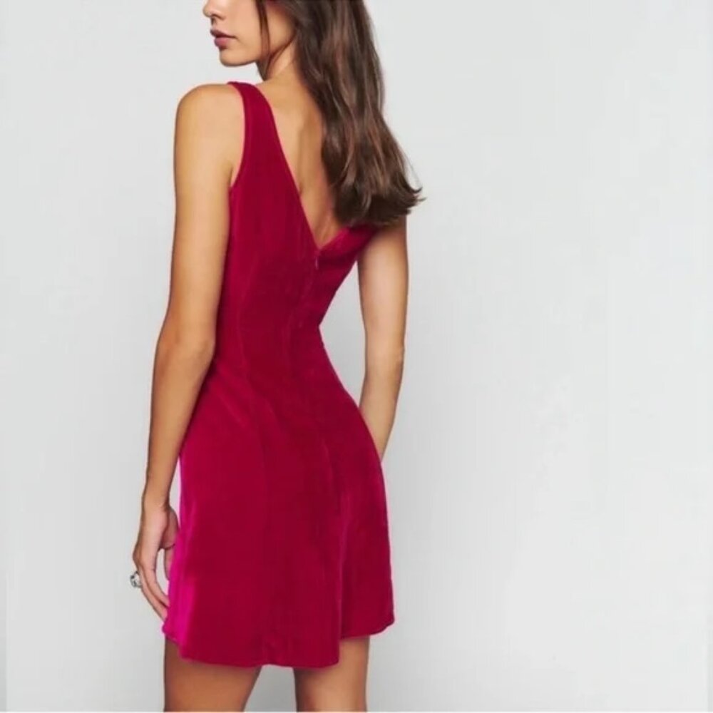 Reformation Brisbane Velvet Dress in Rhubarb Mini Cocktail Pink 6 NWT - Picture 4 of 12